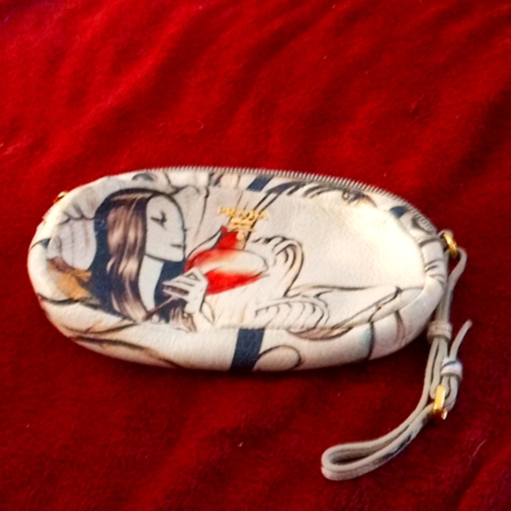 Prada Rare Prugna Cervo Print Fairy wristlet ..Collectable limited edition